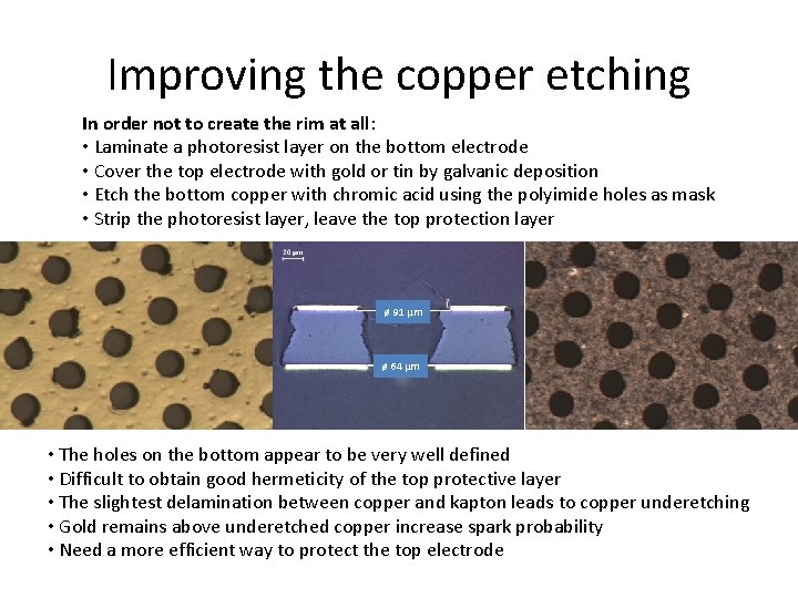 Improving the copper etching In order not to create the rim at all: •