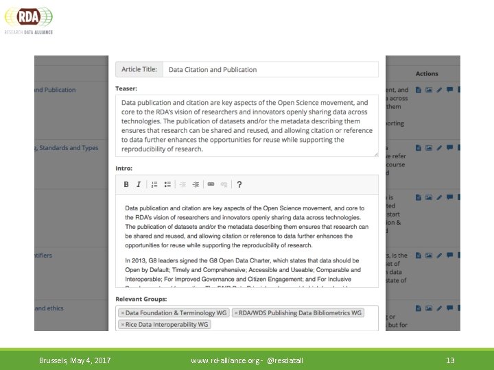 Brussels, May 4, 2017 www. rd-alliance. org - @resdatall 13 