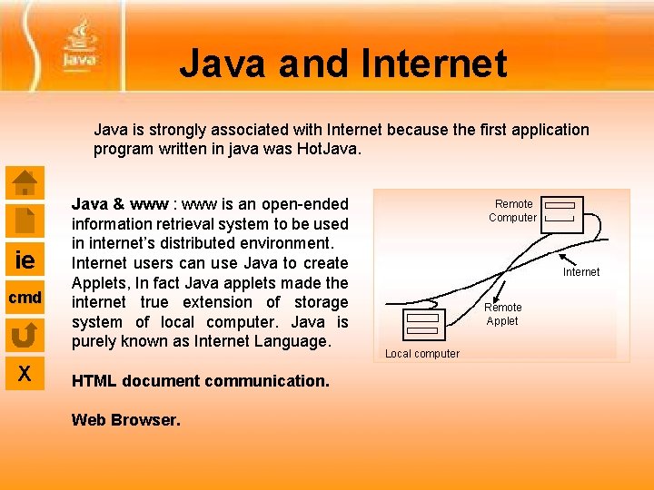 Java and Internet Java is strongly associated with Internet because the first application program