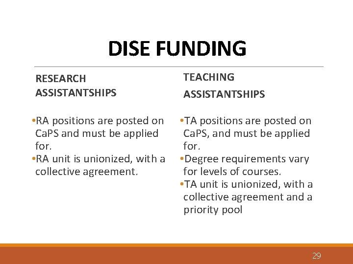 DISE FUNDING RESEARCH ASSISTANTSHIPS • RA positions are posted on Ca. PS and must