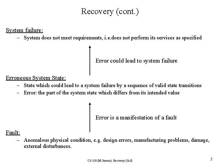 Recovery (cont. ) System failure: – System does not meet requirements, i. e. does