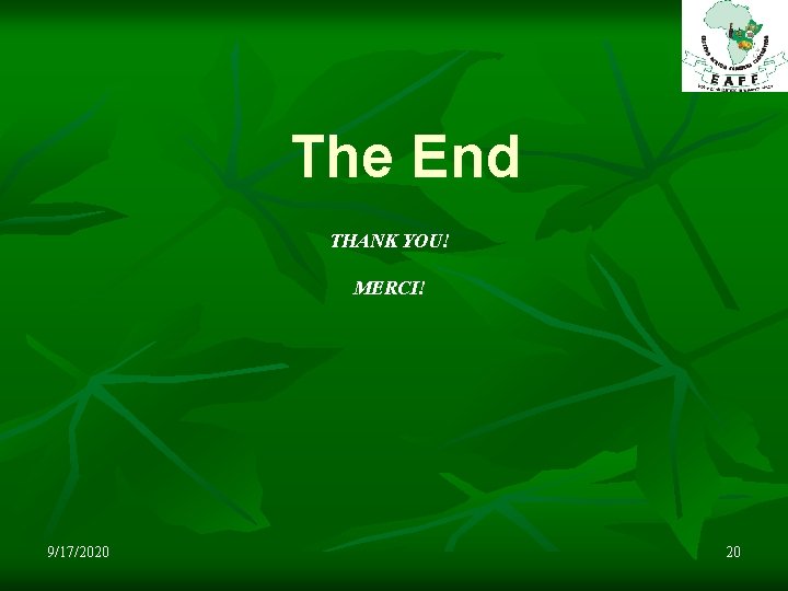 The End THANK YOU! MERCI! 9/17/2020 20 