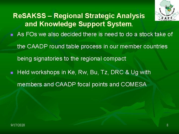 Re. SAKSS – Regional Strategic Analysis and Knowledge Support System. n As FOs we