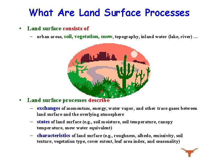 What Are Land Surface Processes • Land surface consists of – urban areas, soil,