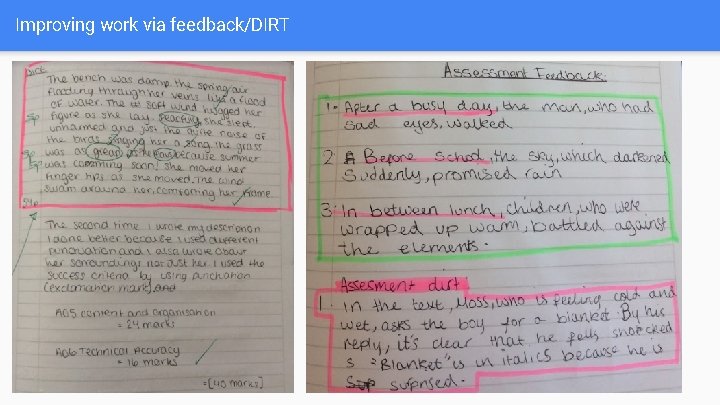 Improving work via feedback/DIRT Improving work via feedback/DIRT