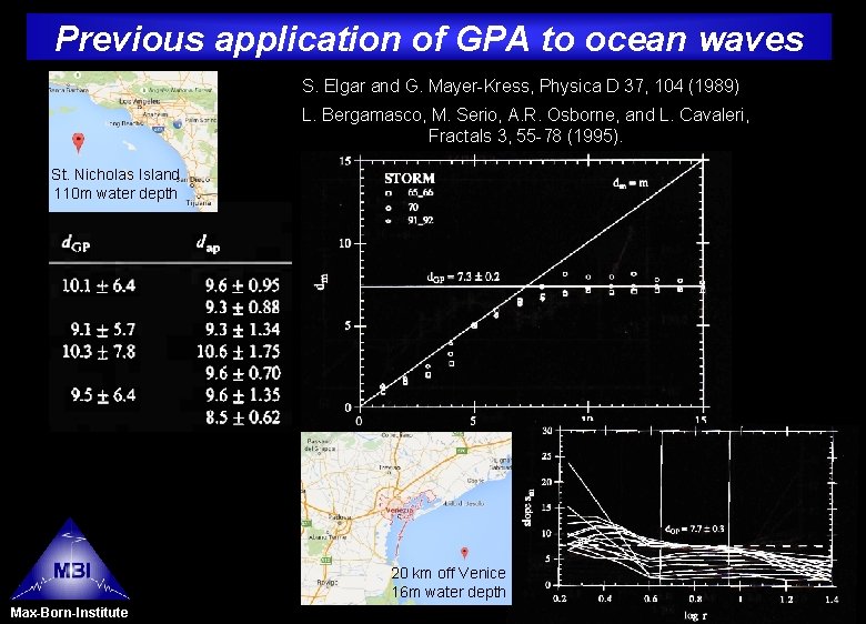 Previous application of GPA to ocean waves S. Elgar and G. Mayer-Kress, Physica D