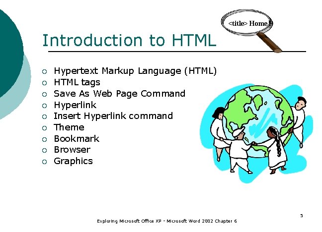 <title> Home P Introduction to HTML ¡ ¡ ¡ ¡ ¡ Hypertext Markup Language
