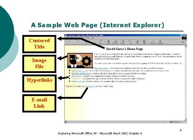 A Sample Web Page (Internet Explorer) Centered Title Image File Hyperlinks E-mail Link Exploring
