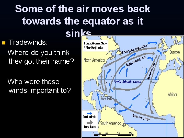 Some of the air moves back towards the equator as it sinks. . . Some of the air moves back towards the equator as it sinks. . .