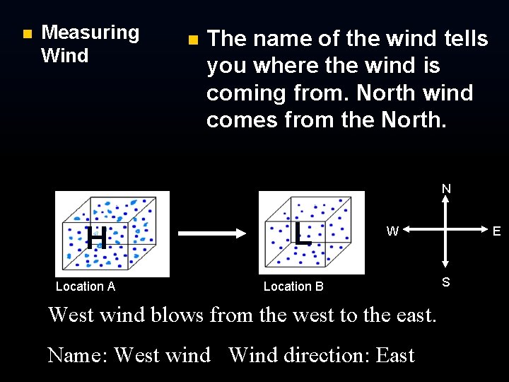 n Measuring Wind n The name of the wind tells you where the wind n Measuring Wind n The name of the wind tells you where the wind