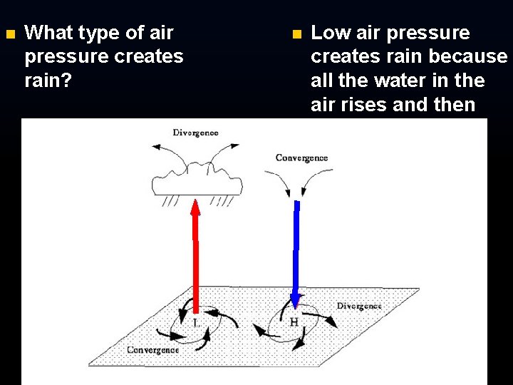 n What type of air pressure creates rain? n Low air pressure creates rain n What type of air pressure creates rain? n Low air pressure creates rain