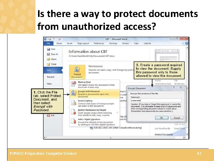 Is there a way to protect documents from unauthorized access? PYP 002: Preparatory Computer
