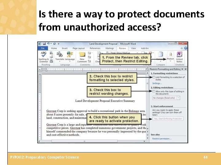 Is there a way to protect documents from unauthorized access? PYP 002: Preparatory Computer