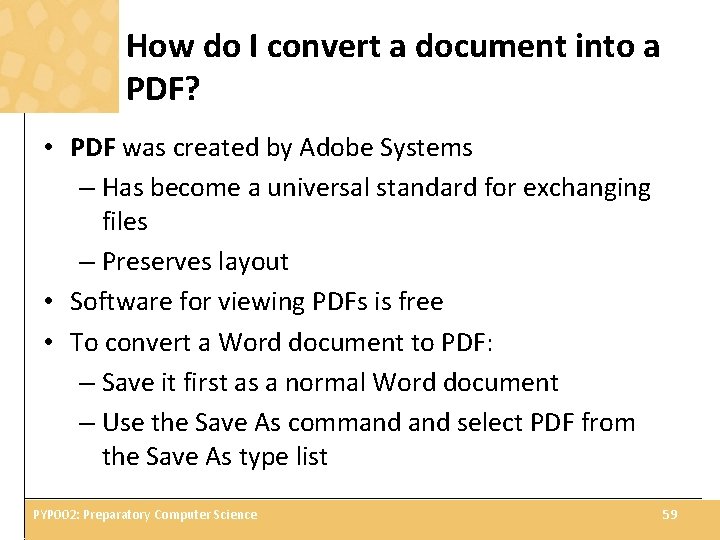 How do I convert a document into a PDF? • PDF was created by