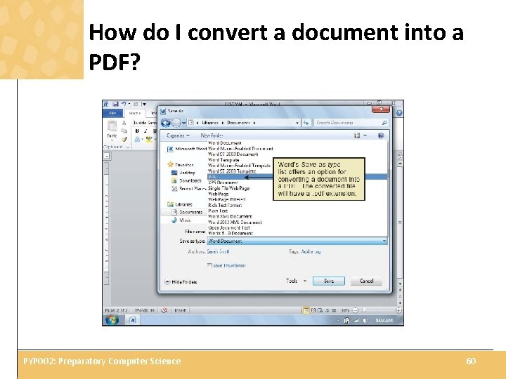 How do I convert a document into a PDF? PYP 002: Preparatory Computer Science