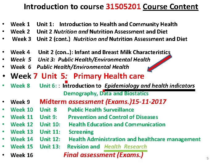 Introduction to course 31505201 Course Content • Week 1 Unit 1: Introduction to Health