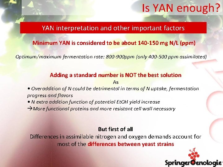 Is YAN enough? YAN interpretation and other important factors Minimum YAN is considered to