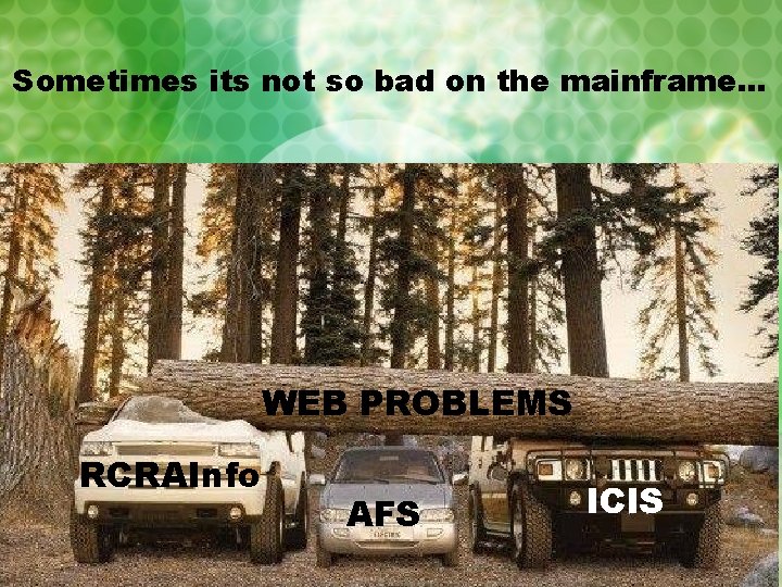 Sometimes its not so bad on the mainframe. . . WEB PROBLEMS RCRAInfo AFS