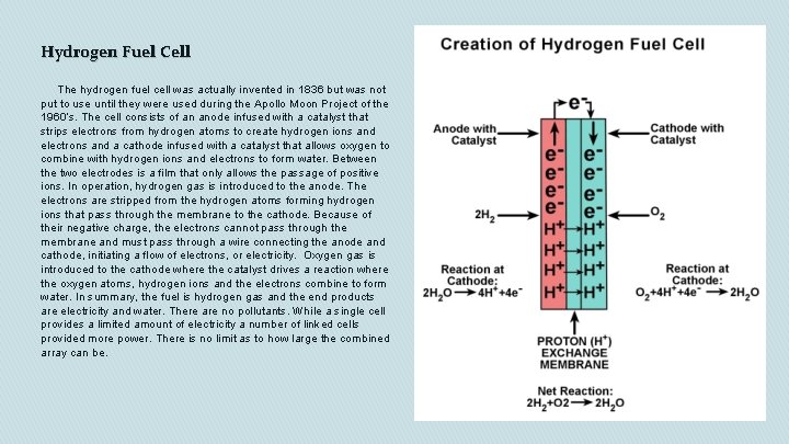 Hydrogen Fuel Cell The hydrogen fuel cell was actually invented in 1836 but was