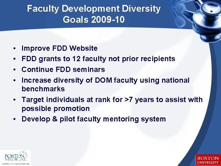 Faculty Development Diversity Goals 2009 -10 • • Improve FDD Website FDD grants to