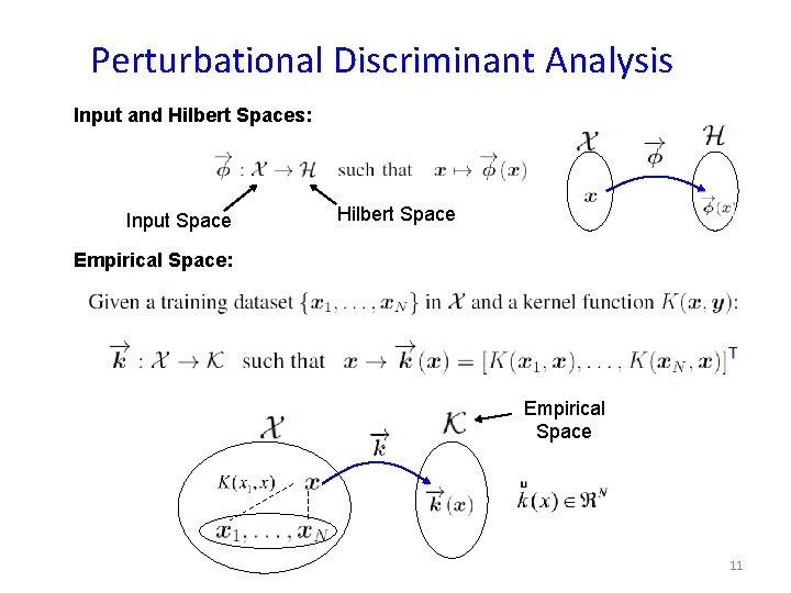 Perturbational Discriminant Analysis Input and Hilbert Spaces: Input Space Hilbert Space Empirical Space: Empirical