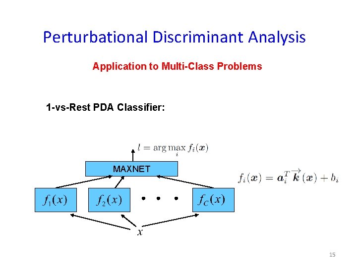 Perturbational Discriminant Analysis Application to Multi-Class Problems 1 -vs-Rest PDA Classifier: MAXNET 15 