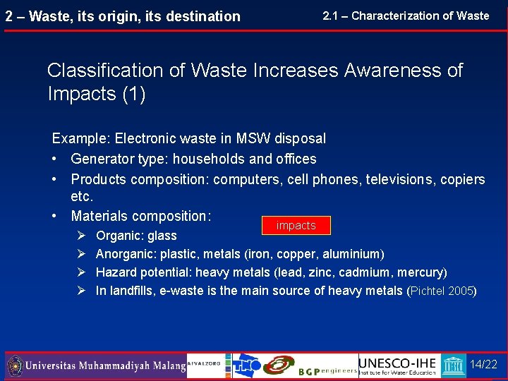 2 – Waste, its origin, its destination 2. 1 – Characterization of Waste Classification 2 – Waste, its origin, its destination 2. 1 – Characterization of Waste Classification