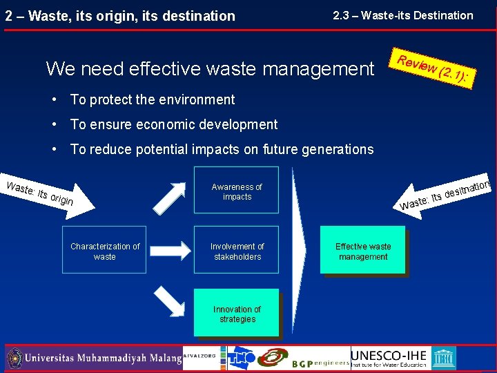2 – Waste, its origin, its destination 2. 3 – Waste-its Destination We need 2 – Waste, its origin, its destination 2. 3 – Waste-its Destination We need