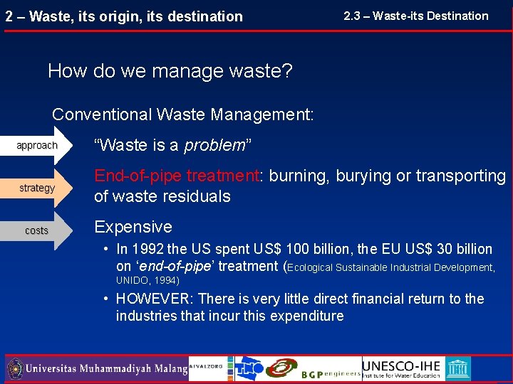 2 – Waste, its origin, its destination 2. 3 – Waste-its Destination How do 2 – Waste, its origin, its destination 2. 3 – Waste-its Destination How do