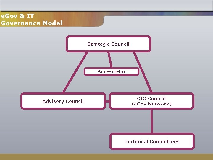 e. Gov & IT Governance Model Strategic Council Secretariat Advisory Council CIO Council (e.