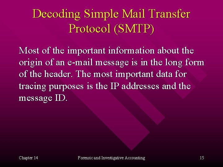 Decoding Simple Mail Transfer Protocol (SMTP) Most of the important information about the origin