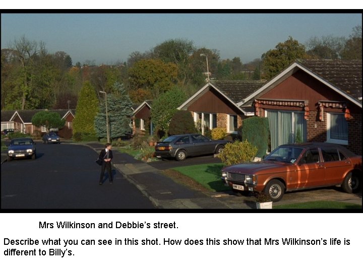 Mrs Wilkinson and Debbie’s street. Describe what you can see in this shot. How