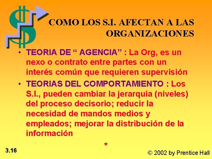 COMO LOS S. I. AFECTAN A LAS ORGANIZACIONES • TEORIA DE “ AGENCIA” :