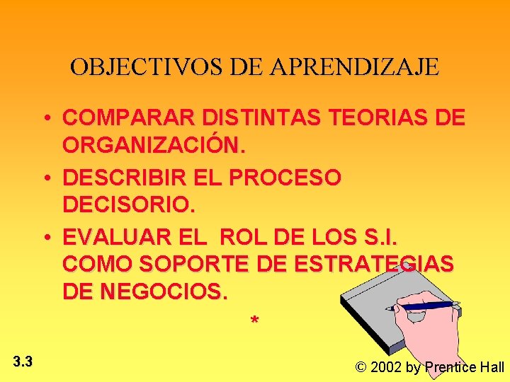 OBJECTIVOS DE APRENDIZAJE • COMPARAR DISTINTAS TEORIAS DE ORGANIZACIÓN. • DESCRIBIR EL PROCESO DECISORIO.