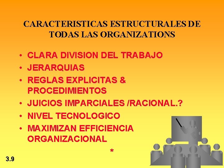 CARACTERISTICAS ESTRUCTURALES DE TODAS LAS ORGANIZATIONS • • • CLARA DIVISION DEL TRABAJO JERARQUIAS
