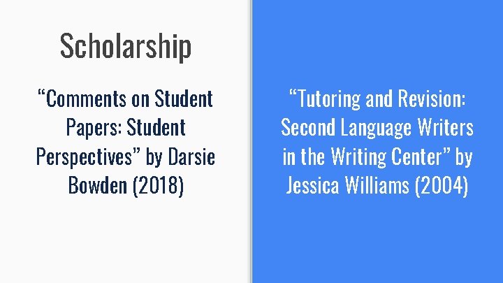 Scholarship “Comments on Student Papers: Student Perspectives” by Darsie Bowden (2018) “Tutoring and Revision: