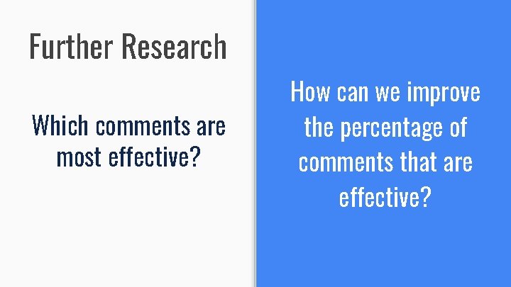 Further Research Which comments are most effective? How can we improve the percentage of