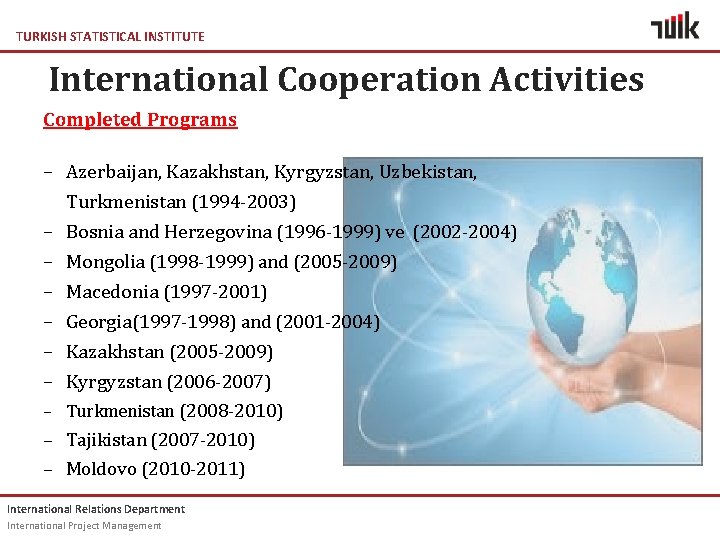 TURKISH STATISTICAL INSTITUTE International Cooperation Activities Completed Programs – Azerbaijan, Kazakhstan, Kyrgyzstan, Uzbekistan, Turkmenistan