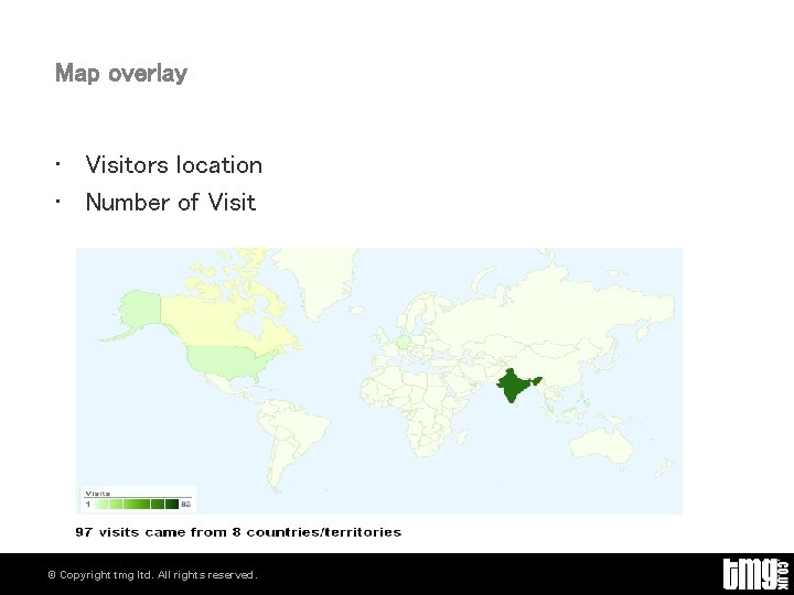 Map overlay • Visitors location • Number of Visit © Copyright tmg ltd. All