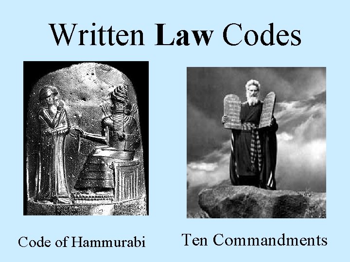 Written Law Codes Code of Hammurabi Ten Commandments 