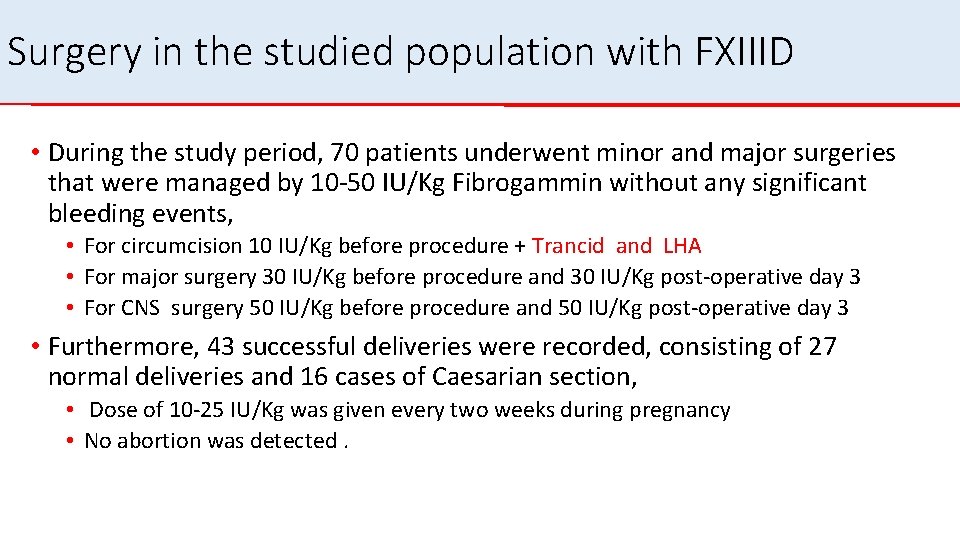 Surgery in the studied population with FXIIID • During the study period, 70 patients Surgery in the studied population with FXIIID • During the study period, 70 patients