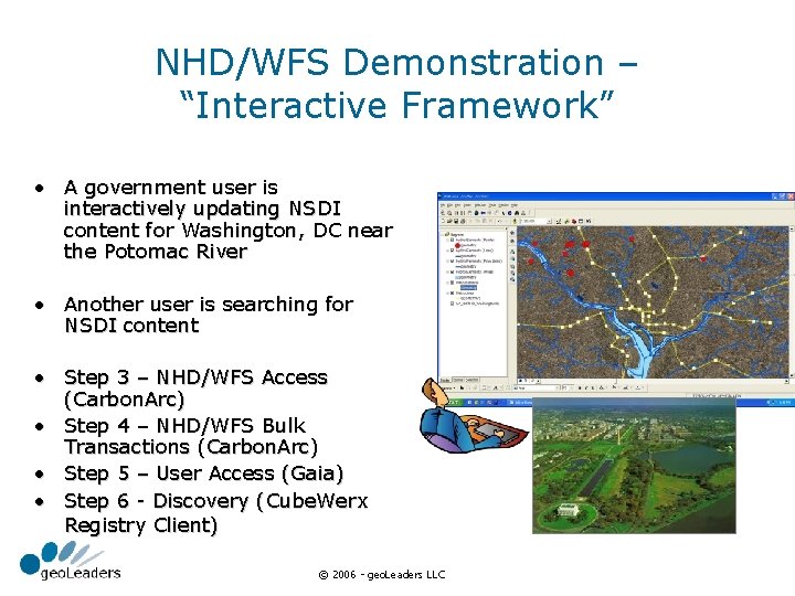 NHD/WFS Demonstration – “Interactive Framework” • A government user is interactively updating NSDI content