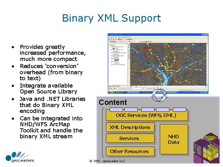 Binary XML Support • Provides greatly increased performance, much more compact • Reduces ‘conversion’