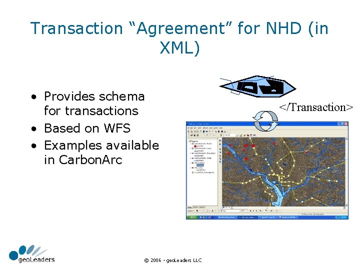 Transaction “Agreement” for NHD (in XML) • Provides schema for transactions • Based on
