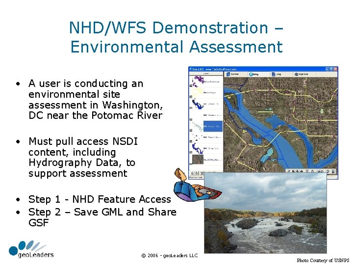 NHD/WFS Demonstration – Environmental Assessment • A user is conducting an environmental site assessment