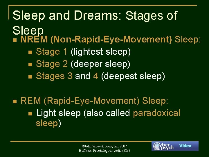 Sleep and Dreams: Stages of Sleep n NREM (Non-Rapid-Eye-Movement) Sleep: n Stage 1 (lightest