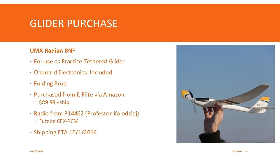 GLIDER PURCHASE UMX Radian BNF For use as Practice Tethered Glider Onboard Electronics Included
