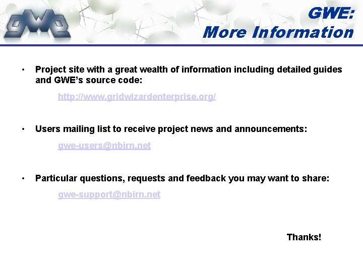 GWE: More Information • Project site with a great wealth of information including detailed