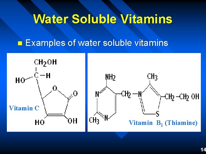 Water Soluble Vitamins n Examples of water soluble vitamins Vitamin C Vitamin B 1