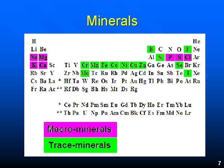 Minerals n Trace Minerals n Macro-minerals 7 